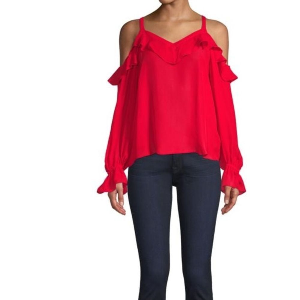 Parker Red Ruffle Cold Shoulder Blouse